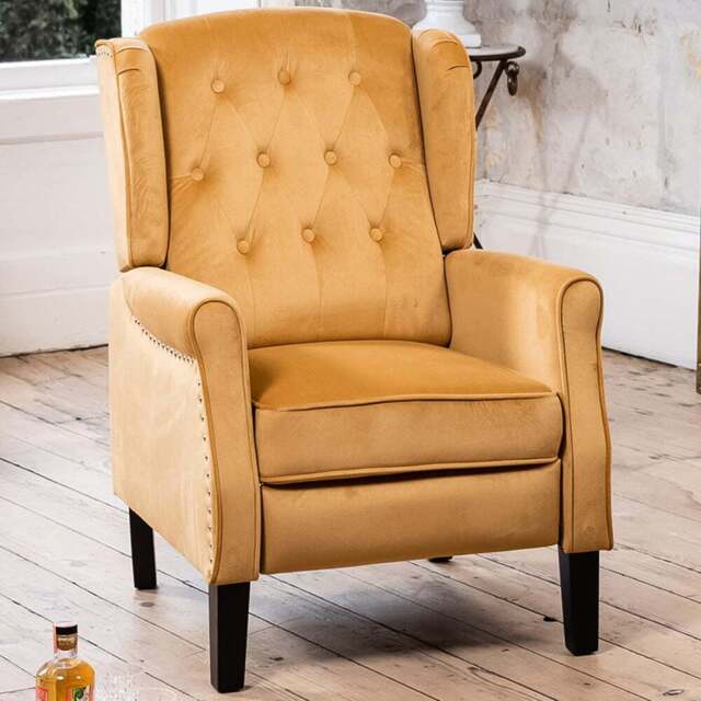 Artemis Home Annapoli Yellow Velvet Manual Recliner Armchair - Size: Single - Wilko - image 1