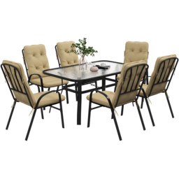 Outsunny 6 Seater Beige Garden Dining Set - Cream - Wilko - thumbnail 3