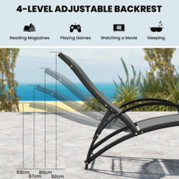 Costway Grey 2 in 1 Rocking Outdoor Lounge Chair - Size: 92 x 59 x 19cm - Wilko - thumbnail 6
