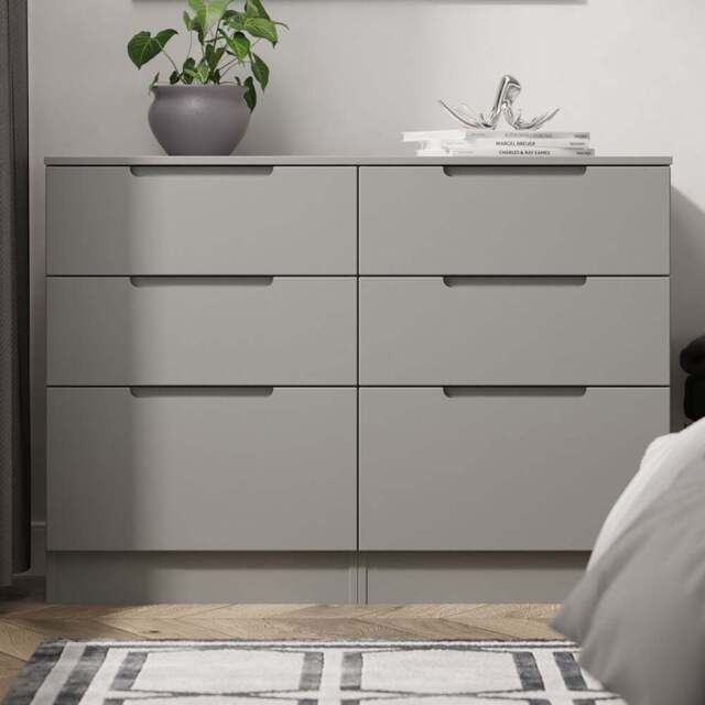 Crowndale Milan 6 Drawer Dusk Grey Wide Chest of Drawers Ready Assembled - Wilko - image 1