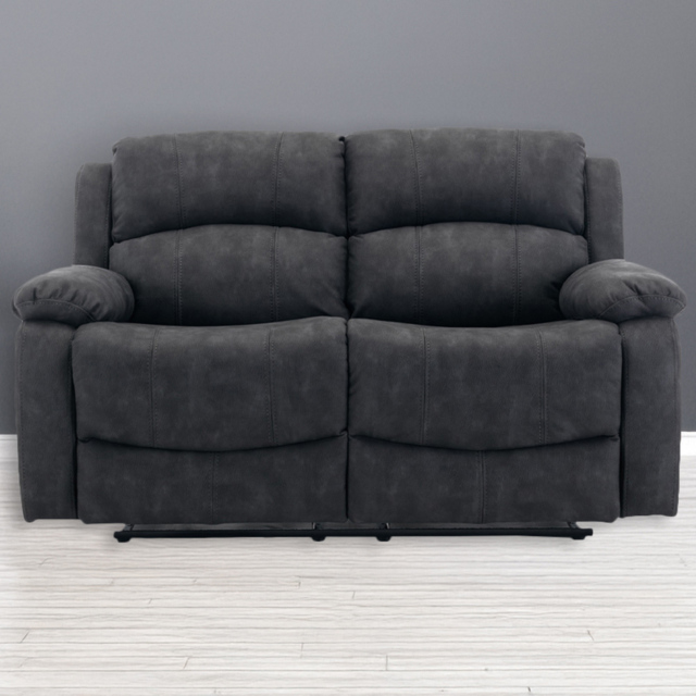 Furniture One 2 Seater Dark Grey Full Fabric Manual Recliner Sofa - Wilko - image 1