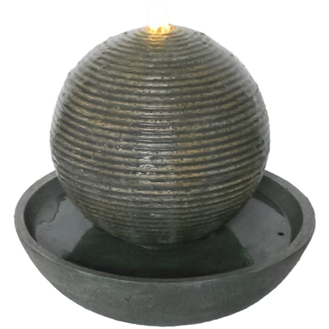 Tranquillity Ribbed Sphere Solar Powered LED Water Feature 40cm - Size: 50 x 51 x 51cm - Grey - Wilko - image 1