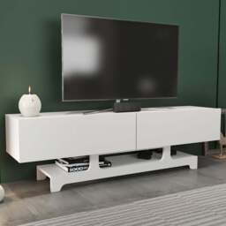 Decorotika Tera 2 Door Single Shelf White TV Unit - Size: 46.8 x 160 x 35cm - Wilko - thumbnail 1
