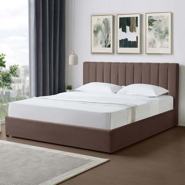 Artemis Home Evelynne Super King Size Dark Brown Linen Upholstered Ottoman Bed - Wilko - image 1