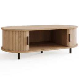 GFW Omari 2 Tambour Sliding Door Oak Slatted Coffee Table - Size: 40 x 120 x 60cm - Wilko - thumbnail 5