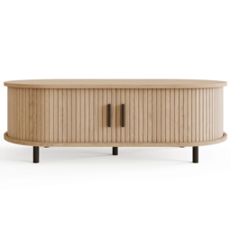 GFW Omari 2 Tambour Sliding Door Oak Slatted Coffee Table - Size: 40 x 120 x 60cm - Wilko - thumbnail 4
