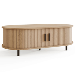 GFW Omari 2 Tambour Sliding Door Oak Slatted Coffee Table - Size: 40 x 120 x 60cm - Wilko - thumbnail 3