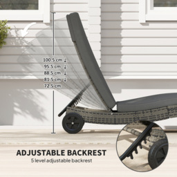 Outsunny Dark Grey Rattan Reclining Back Sun Lounger with Wheels - Size: 70 x 70 x 207cm - Wilko - thumbnail 6