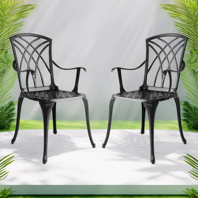 Centurion Oshowa Set of 2 Black Garden Bistro Chairs with Armrests - Size: 89 x 49.5 x 47cm - Wilko - image 1