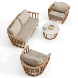 Royalcraft Lucca 5 Seater Teak Effect Lounging Set - Natural - Wilko - thumbnail 3
