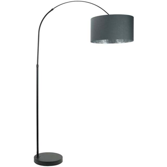 ValueLights Louis Black Arched LED Floor Lamp with Charcoal and Chrome Drum Lamp Shade - Size: 180 x 45 x 105cm - Wilko - image 1