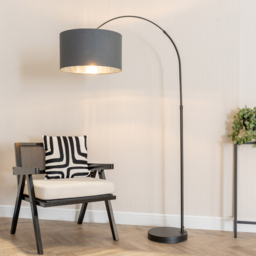 ValueLights Louis Black Arched LED Floor Lamp with Charcoal and Chrome Drum Lamp Shade - Size: 180 x 45 x 105cm - Wilko - thumbnail 4