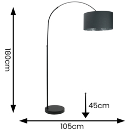 ValueLights Louis Black Arched LED Floor Lamp with Charcoal and Chrome Drum Lamp Shade - Size: 180 x 45 x 105cm - Wilko - thumbnail 5