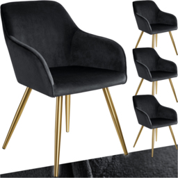 tectake Marilyn Set of 4 Black and Gold Velvet Look Padded Accent Chairs - Size: Single - Wilko - thumbnail 3