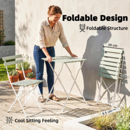 Outsunny 2 Seater White Green Foldable Garden Bistro Set - Wilko - thumbnail 4
