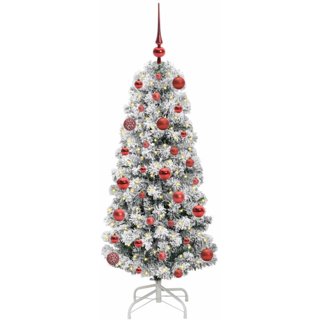 vidaXL Pre-Lit Warm White LED and Red Baubles Snow Flocked Artificial Christmas Tree 3.9ft - Green - Wilko - image 1
