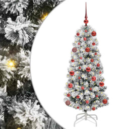 vidaXL Pre-Lit Warm White LED and Red Baubles Snow Flocked Artificial Christmas Tree 3.9ft - Green - Wilko - thumbnail 3