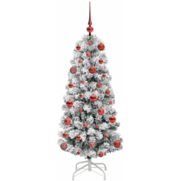vidaXL Pre-Lit Warm White LED and Red Baubles Snow Flocked Artificial Christmas Tree 3.9ft - Green - Wilko - thumbnail 5