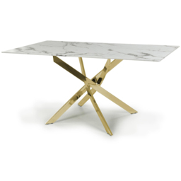 wilko Monaco 4 Seater Marble Glass Dining Table Gold and White - Shankar - thumbnail 3