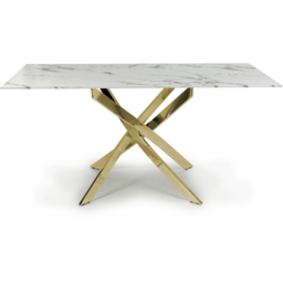 wilko Monaco 4 Seater Marble Glass Dining Table Gold and White - Shankar - thumbnail 4