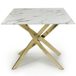 wilko Monaco 4 Seater Marble Glass Dining Table Gold and White - Shankar - thumbnail 5