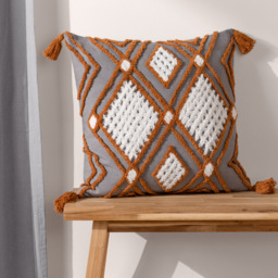 furn. Aquene Charcoal and Brick Tufted Tasselled Cushion - Size: 50 x 50cm - Multi - Wilko - thumbnail 3