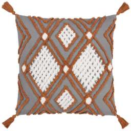 furn. Aquene Charcoal and Brick Tufted Tasselled Cushion - Size: 50 x 50cm - Multi - Wilko - thumbnail 1