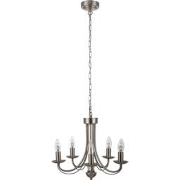 Cosylyte Elmore 5 Light Brushed Nickel Metal Pendant Light - Size: 39.5 x 31 x 28cm - Silver - Wilko
