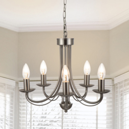 Cosylyte Elmore 5 Light Brushed Nickel Metal Pendant Light - Size: 39.5 x 31 x 28cm - Silver - Wilko - thumbnail 3
