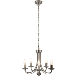 Cosylyte Elmore 5 Light Brushed Nickel Metal Pendant Light - Size: 39.5 x 31 x 28cm - Silver - Wilko - thumbnail 4