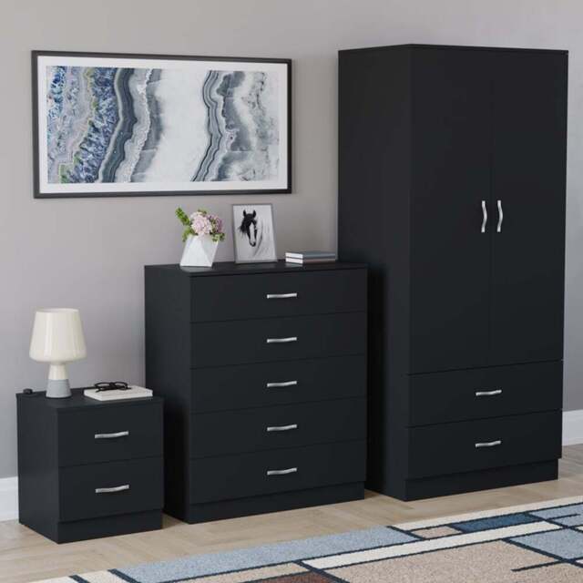Vida Designs Riano Black 3 Piece Bedroom Furniture Set - Wilko - image 1