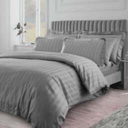 Velosso Hilton Double Charcoal Stripe Duvet Set - Grey - Wilko - thumbnail 1