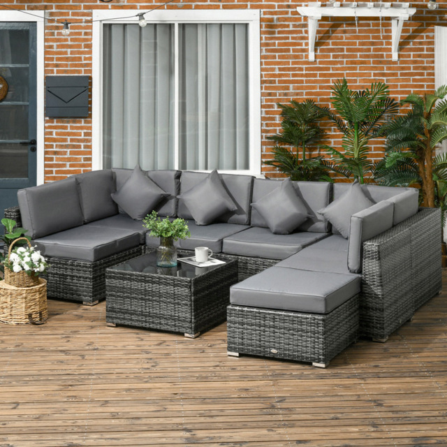 Outsunny 7 Seater Grey PE Rattan Garden Corner Lounge Set - Wilko - image 1