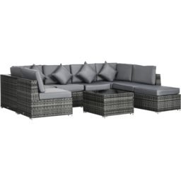 Outsunny 7 Seater Grey PE Rattan Garden Corner Lounge Set - Wilko - thumbnail 3