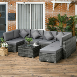 Outsunny 7 Seater Grey PE Rattan Garden Corner Lounge Set - Wilko - thumbnail 1