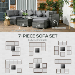 Outsunny 7 Seater Grey PE Rattan Garden Corner Lounge Set - Wilko - thumbnail 7