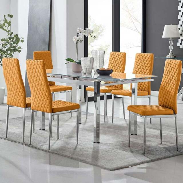 Furniturebox Fonti Valera 6 Seater Dining Set Mustard Yellow and Chrome - Wilko - image 1