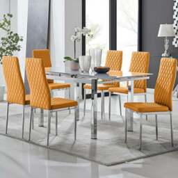 Furniturebox Fonti Valera 6 Seater Dining Set Mustard Yellow and Chrome - Wilko - thumbnail 1