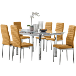 Furniturebox Fonti Valera 6 Seater Dining Set Mustard Yellow and Chrome - Wilko - thumbnail 3