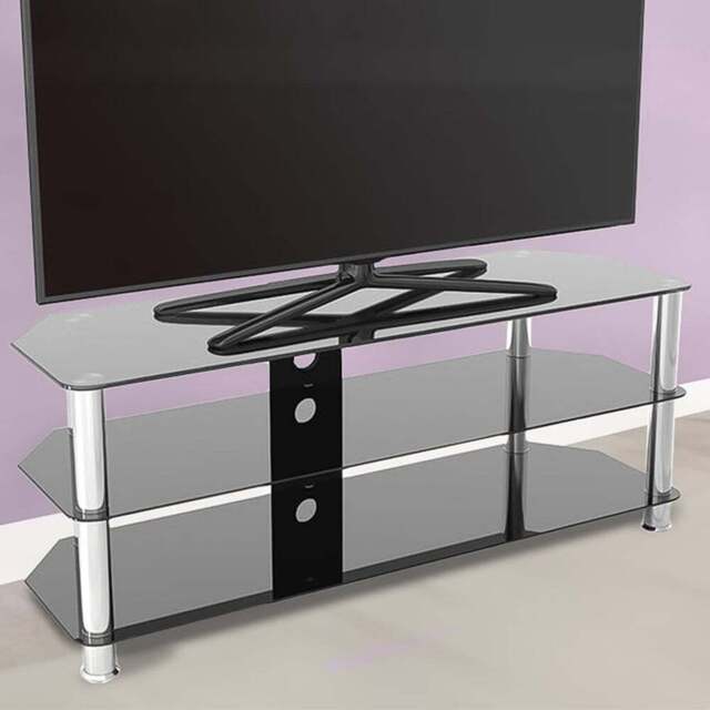 AVF Classic Chrome and Black Glass Corner TV Unit - Size: 42 x 125 x 50cm - Multi - Wilko - image 1