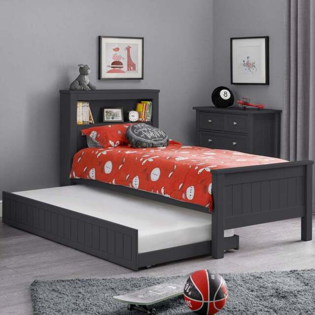 Julian Bowen Maine Anthracite Bookcase Bed with Underbed - Size: Single - Grey - Wilko - image 1