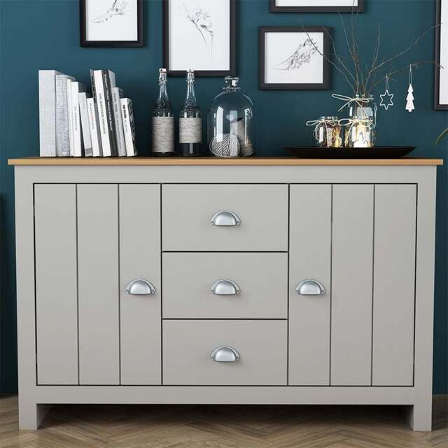 Lexington 2 Door 3 Drawer Grey Sideboard - Size: 77 x 119 x 40cm - Wilko - image 1