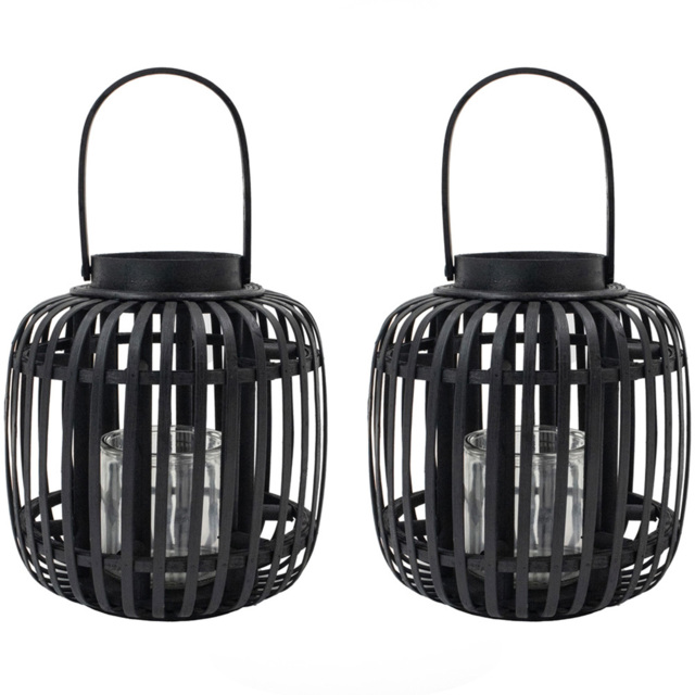 JVL Luna Black Natural Bamboo Lantern with Handle 2 Pack - Size: 25 x 23.5 x 23.5cm - Wilko - image 1