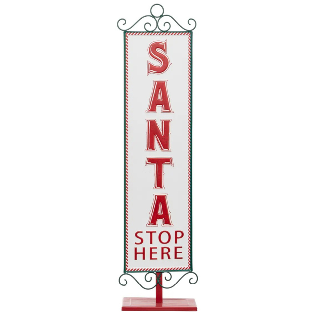 Samuel Alexander Red and White Santa Stop Here Sign Christmas Decoration 86cm - Size: 86 x 22 x 22cm - Wilko - image 1
