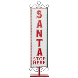Samuel Alexander Red and White Santa Stop Here Sign Christmas Decoration 86cm - Size: 86 x 22 x 22cm - Wilko