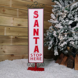 Samuel Alexander Red and White Santa Stop Here Sign Christmas Decoration 86cm - Size: 86 x 22 x 22cm - Wilko - thumbnail 3