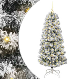 vidaXL Pre-Lit Warm White LED and Gold Baubles Snow Flocked Artificial Christmas Tree 4.9ft - Green - Wilko - thumbnail 3