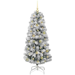 vidaXL Pre-Lit Warm White LED and Gold Baubles Snow Flocked Artificial Christmas Tree 4.9ft - Green - Wilko - thumbnail 5