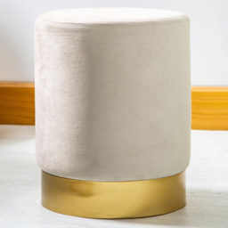 Harbour Housewares Cream Velvet Round Pouffe - Size: 36 x 29 x 29cm - Wilko