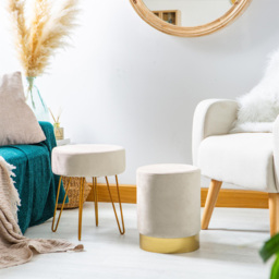 Harbour Housewares Cream Velvet Round Pouffe - Size: 36 x 29 x 29cm - Wilko - thumbnail 4